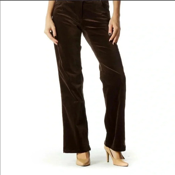 Eileen Fisher Brown Velvet Mid Rise Straight Leg Pants size XS (SkuW50) - Picture 1 of 15